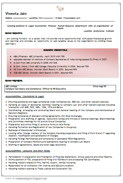 Resume sample for secretary position